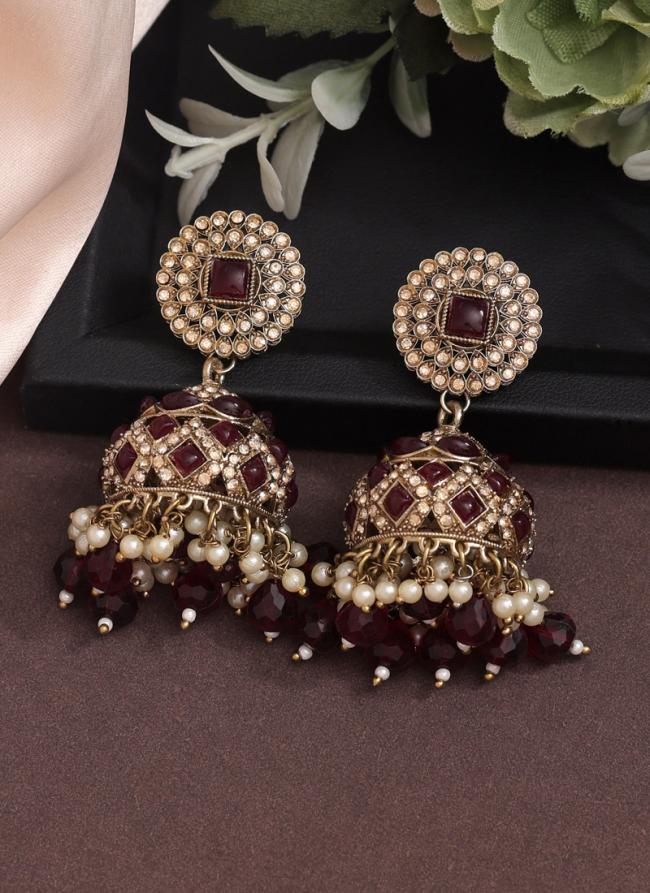     Maroon Party Wear Kundan Earrings KDE919MNT